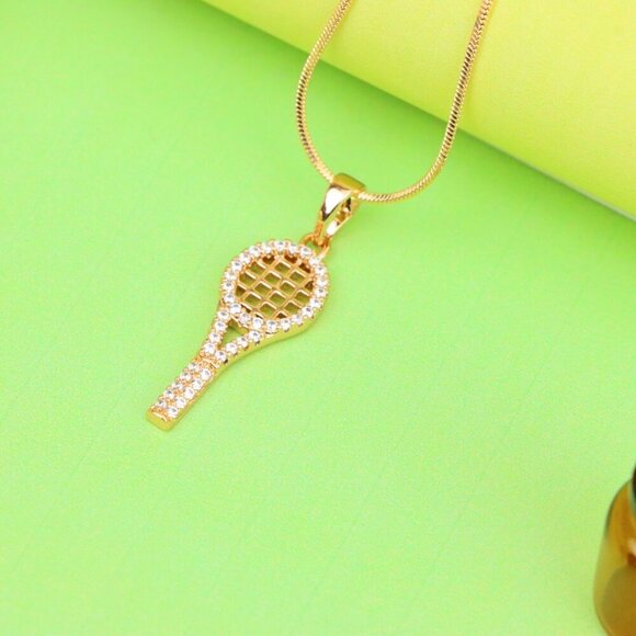 "Sparkling Rose Gold Tennis Racket Pendant, XPPT1313 - Picture 11 of 12